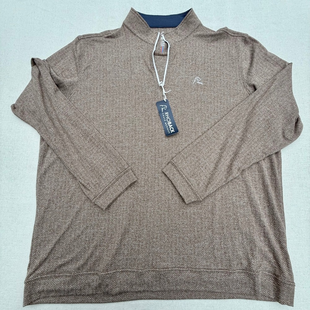 Rhoback Mens The Golden Eagle Performance Q-Zip Brown Herringbone Pullover 3XL
